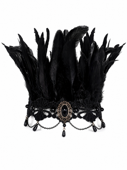 Carnival Feather and Lace Headpiece