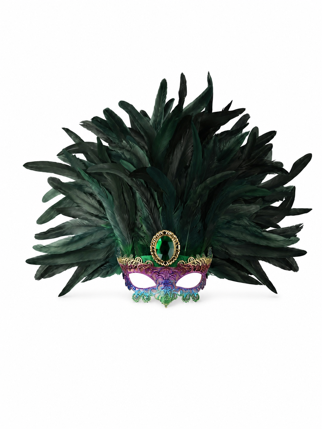 Masquerade headdress with green feathers
