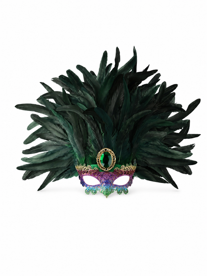 Masquerade headdress with green feathers