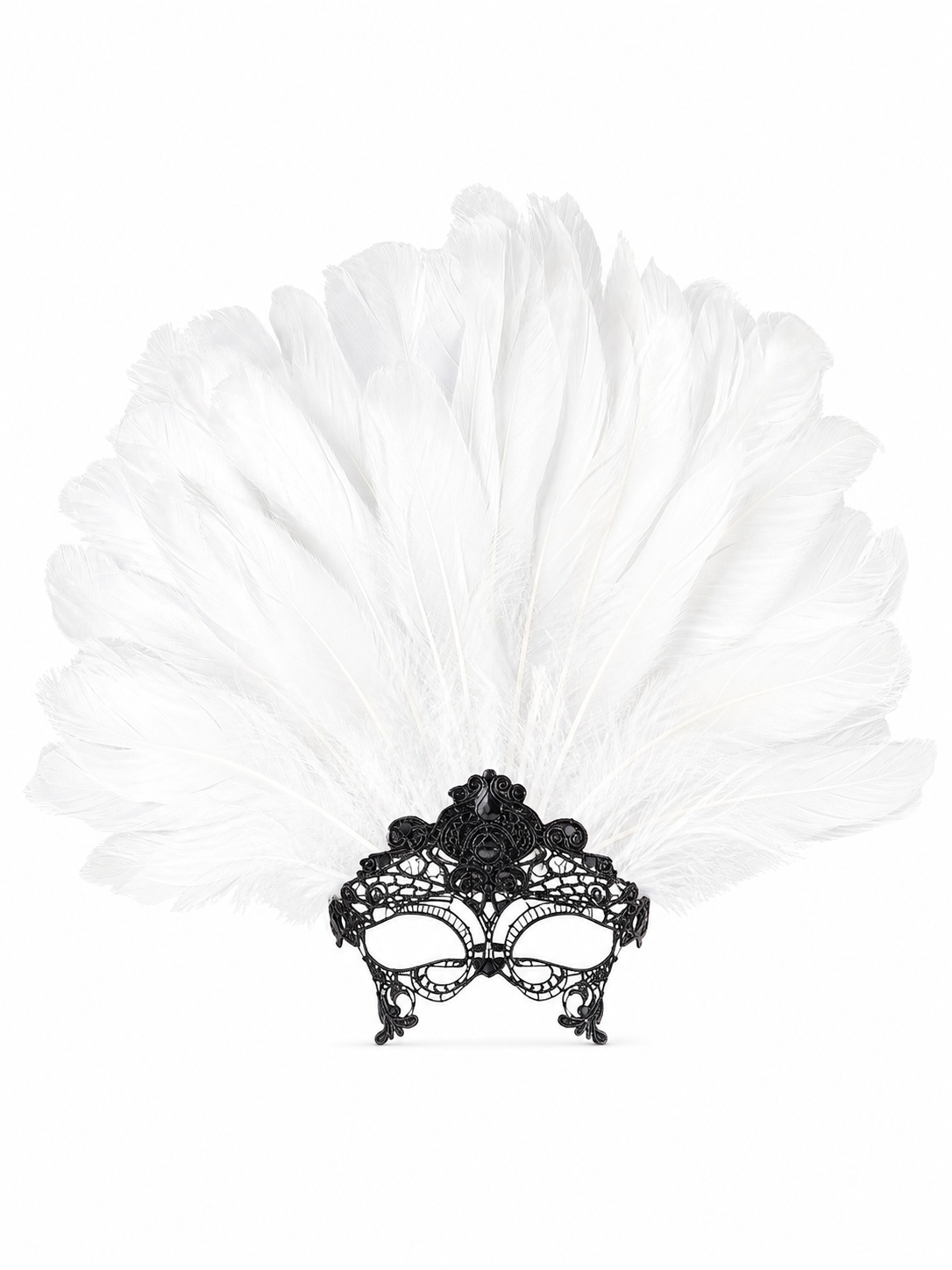 Masquerade Lace Eye Mask with White Feathers