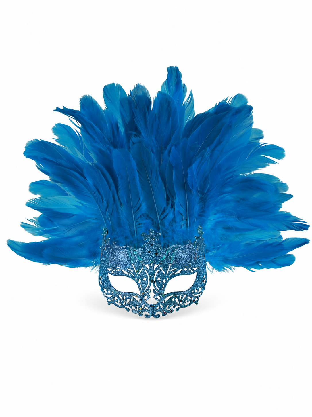 Carnival Eye Mask with Blue Feathers