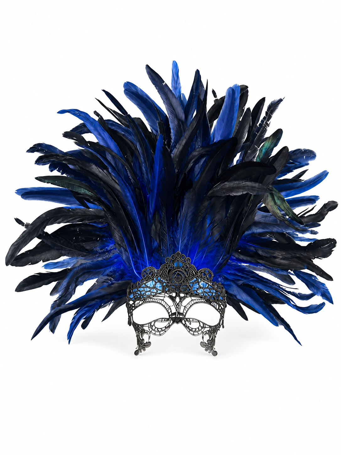 Carnival Headpiece with Blue-and-Black Feathers and Mask main product view 7
