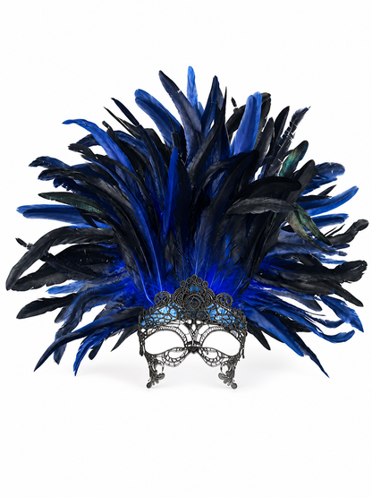 Carnival Headpiece with Blue-and-Black Feathers and Mask main product view 7