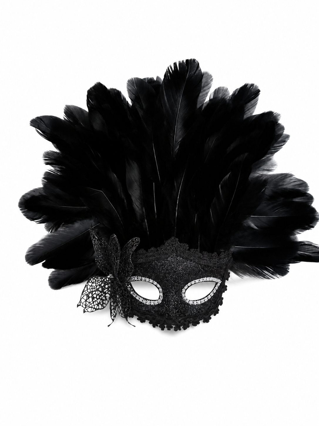 Carnival Mask with Black Feathers and Glitter