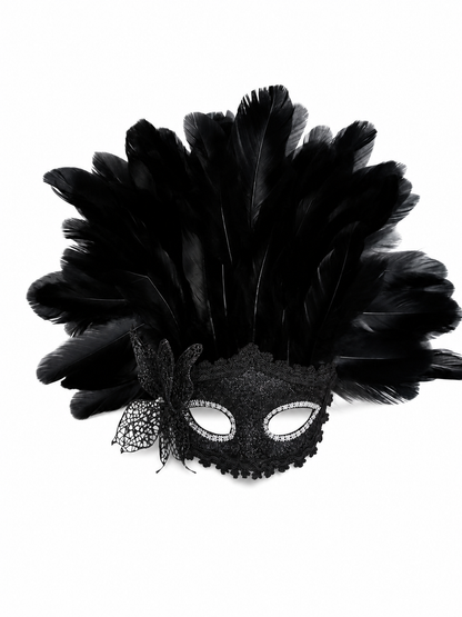 Carnival Mask with Black Feathers and Glitter