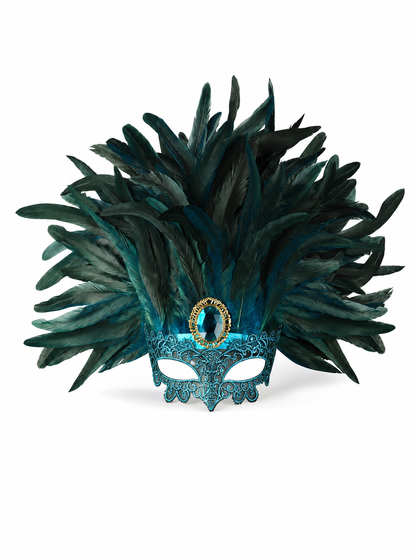 Carnival headpiece with feathers and a mask