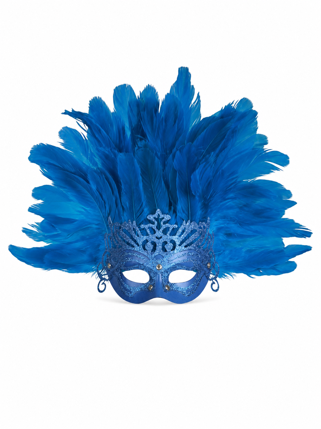 Carnival Mask with Blue Feathers and Glitter