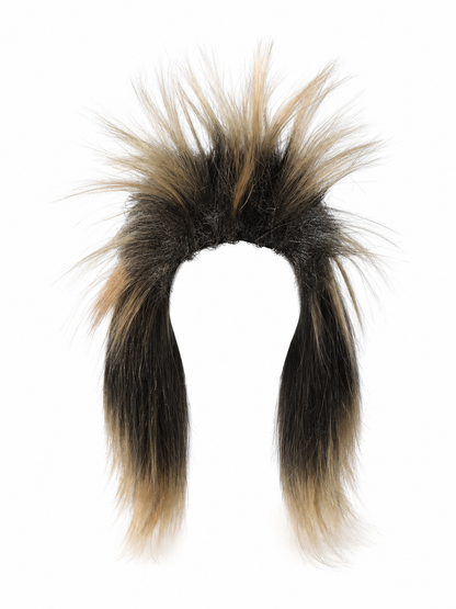 Costume wig with black and blonde spiky fibers and long tapered side sections, displayed alone against a white background