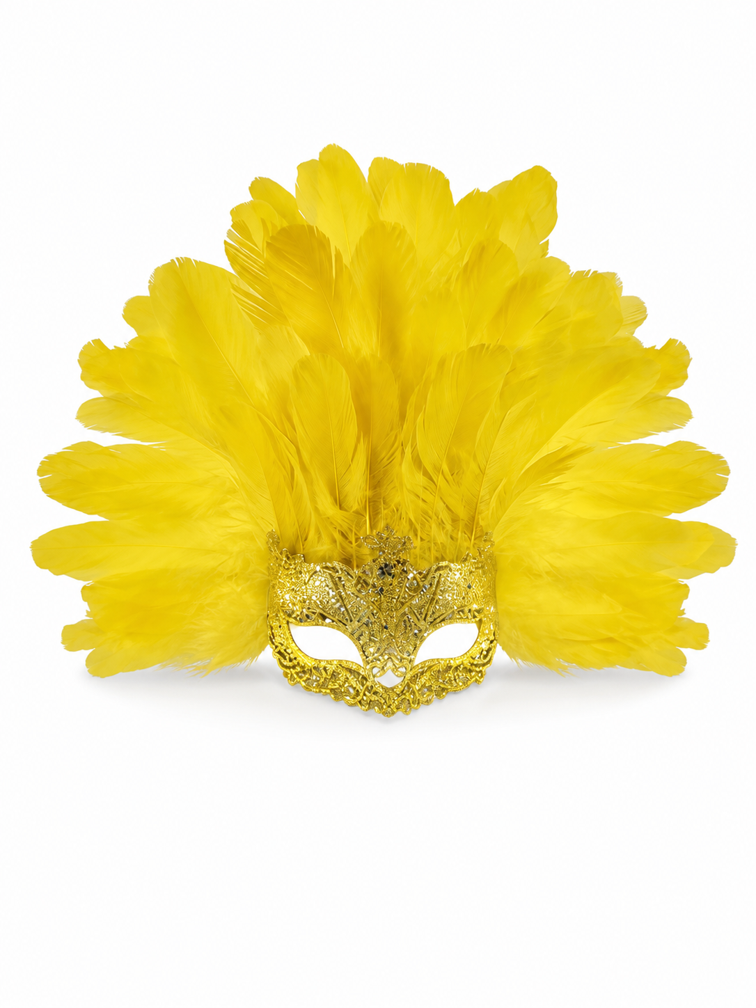 Carnival Mask with Yellow Feathers and Glitter