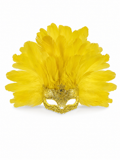 Carnival Mask with Yellow Feathers and Glitter