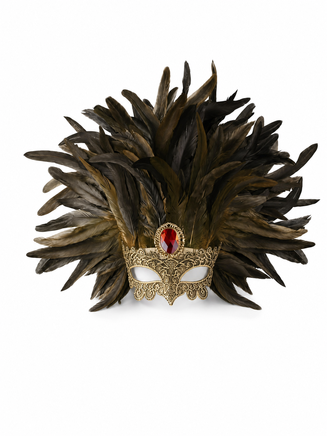 Carnival Headpiece with Mask and Feathers