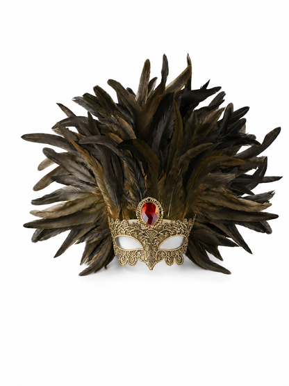 Carnival Headpiece with Mask and Feathers