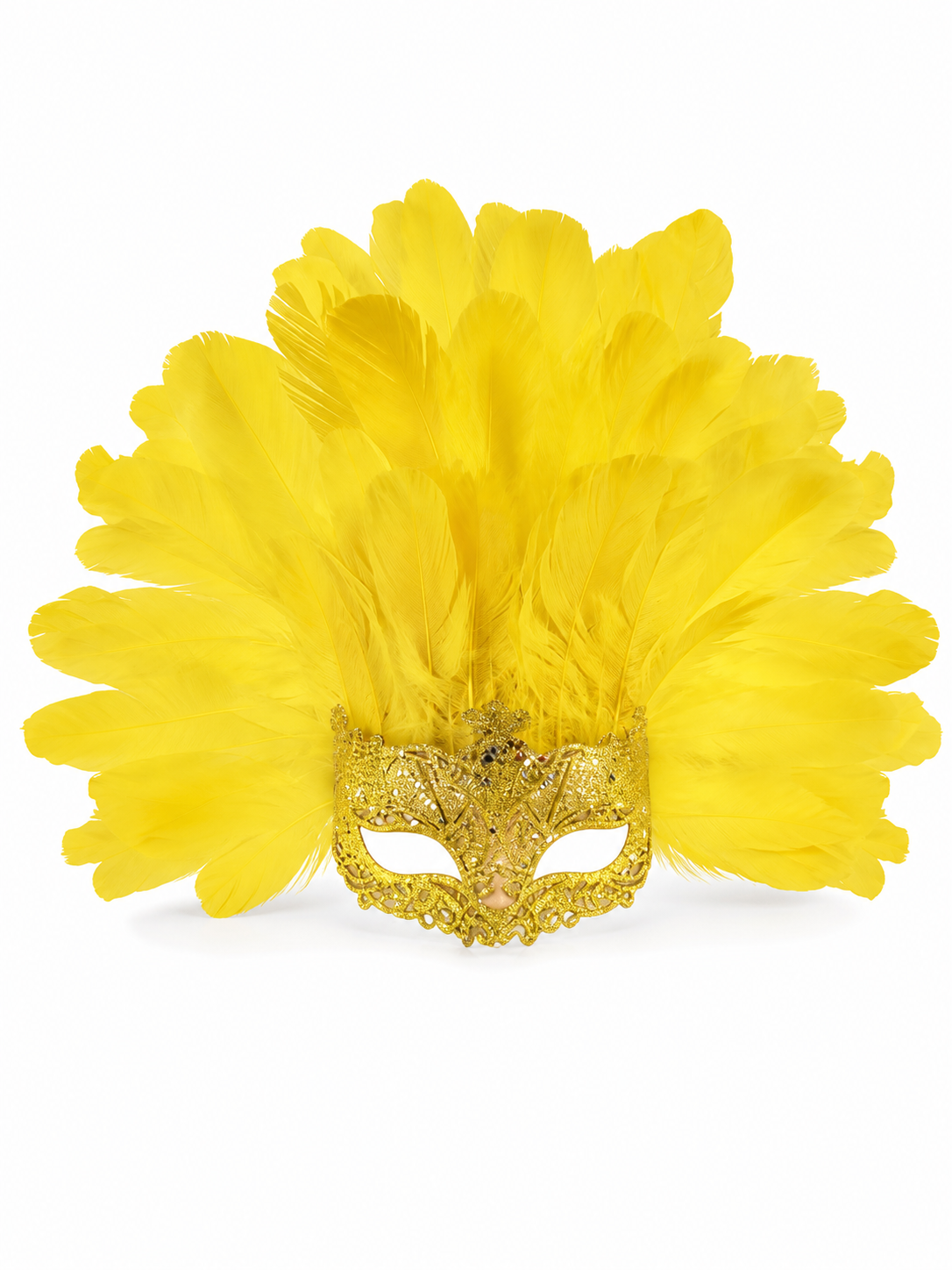 Carnival Mask with Yellow Feathers and Glitter