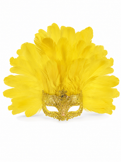 Carnival Mask with Yellow Feathers and Glitter