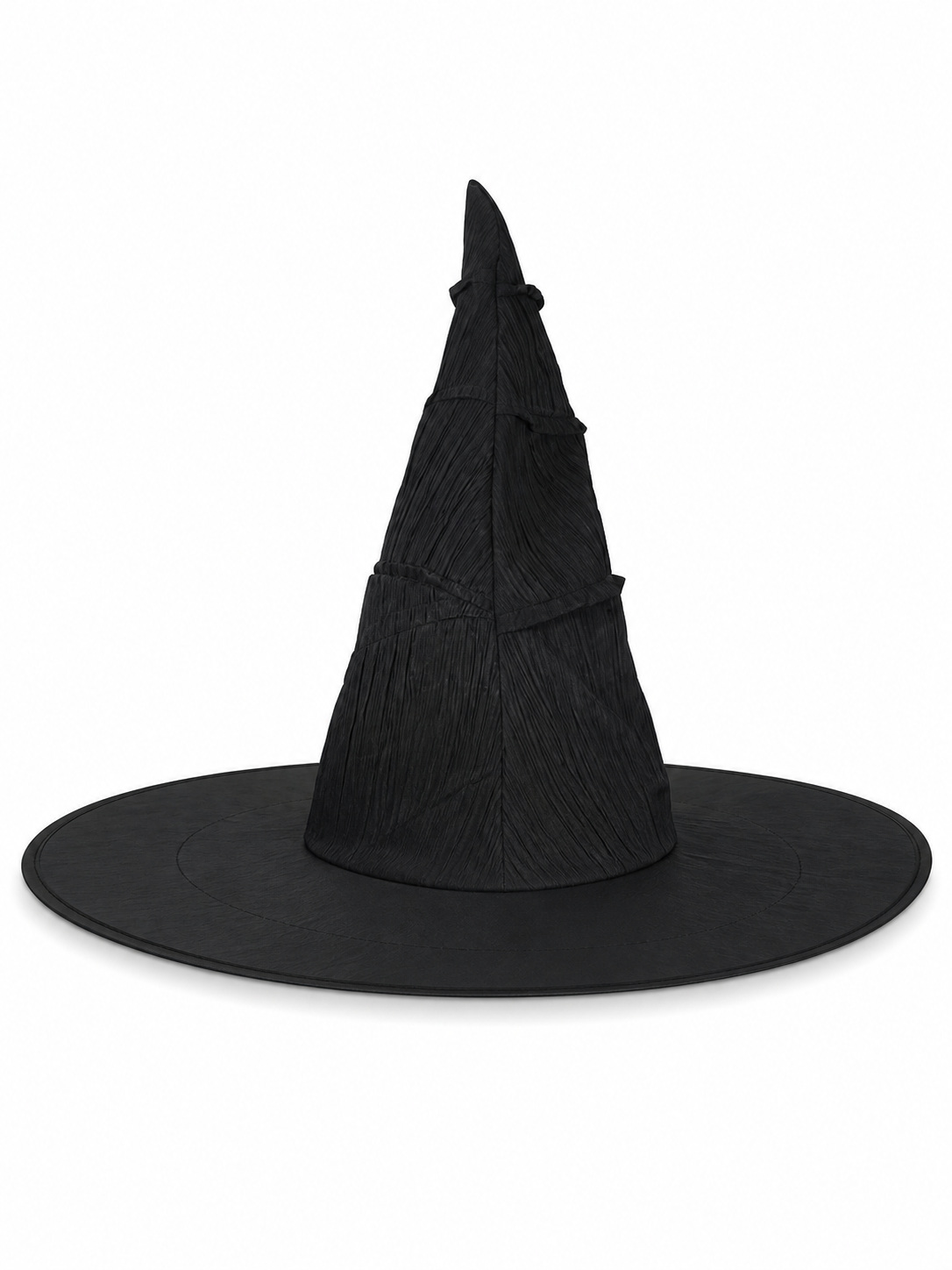Matte Black Halloween Witch Hat Tall Pointed Crown Wide Curved Floppy Brim Ruched Costume Accessory for Cosplay Party Stage Dress Up