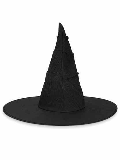 Matte Black Halloween Witch Hat Tall Pointed Crown Wide Curved Floppy Brim Ruched Costume Accessory for Cosplay Party Stage Dress Up