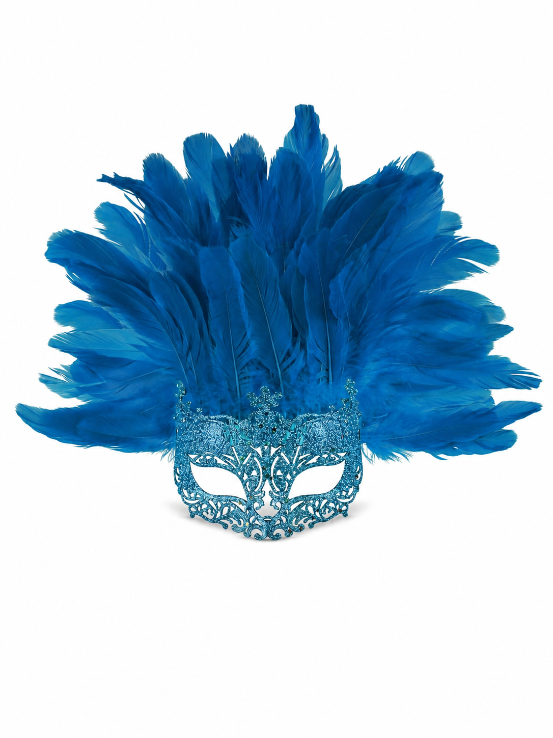 Carnival Eye Mask with Blue Feathers