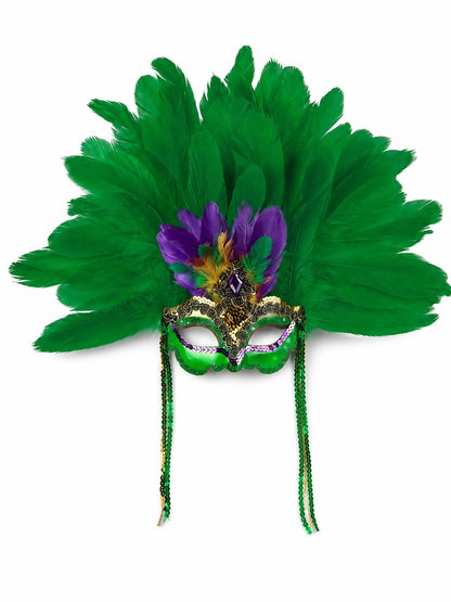 Mask with Green Feathers and Purple Details