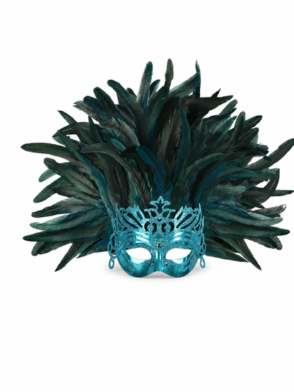 Carnival feathered headpiece with mask