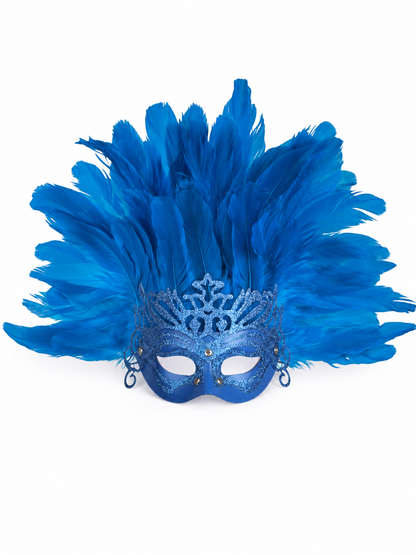 Carnival Mask with Blue Feathers and Glitter