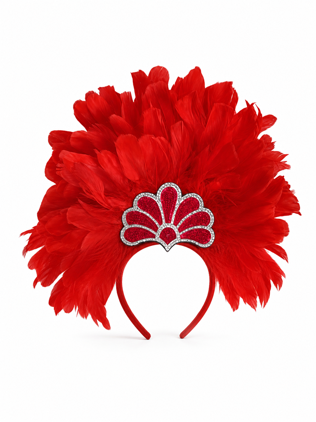 Carnival Headband with Red Feathers and Glitter