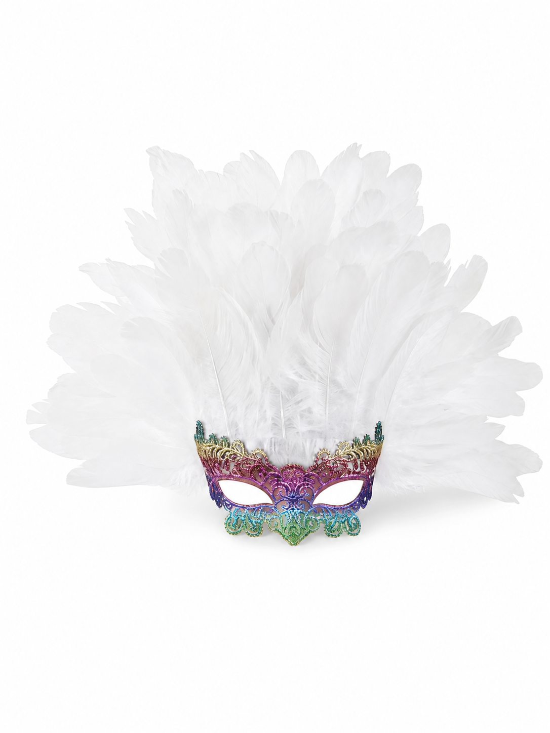 Masquerade headpiece with feathers and a mask