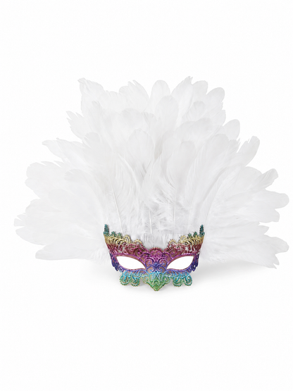 Masquerade headpiece with feathers and a mask