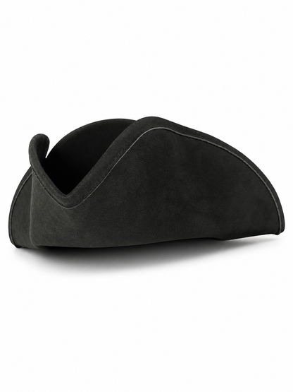 Black Pirate Hat, Large Three-Cornered Tricorn Costume Hat with Wide Brim and Structured Crown for Cosplay, Stage Performances and Pirate-Themed Parties