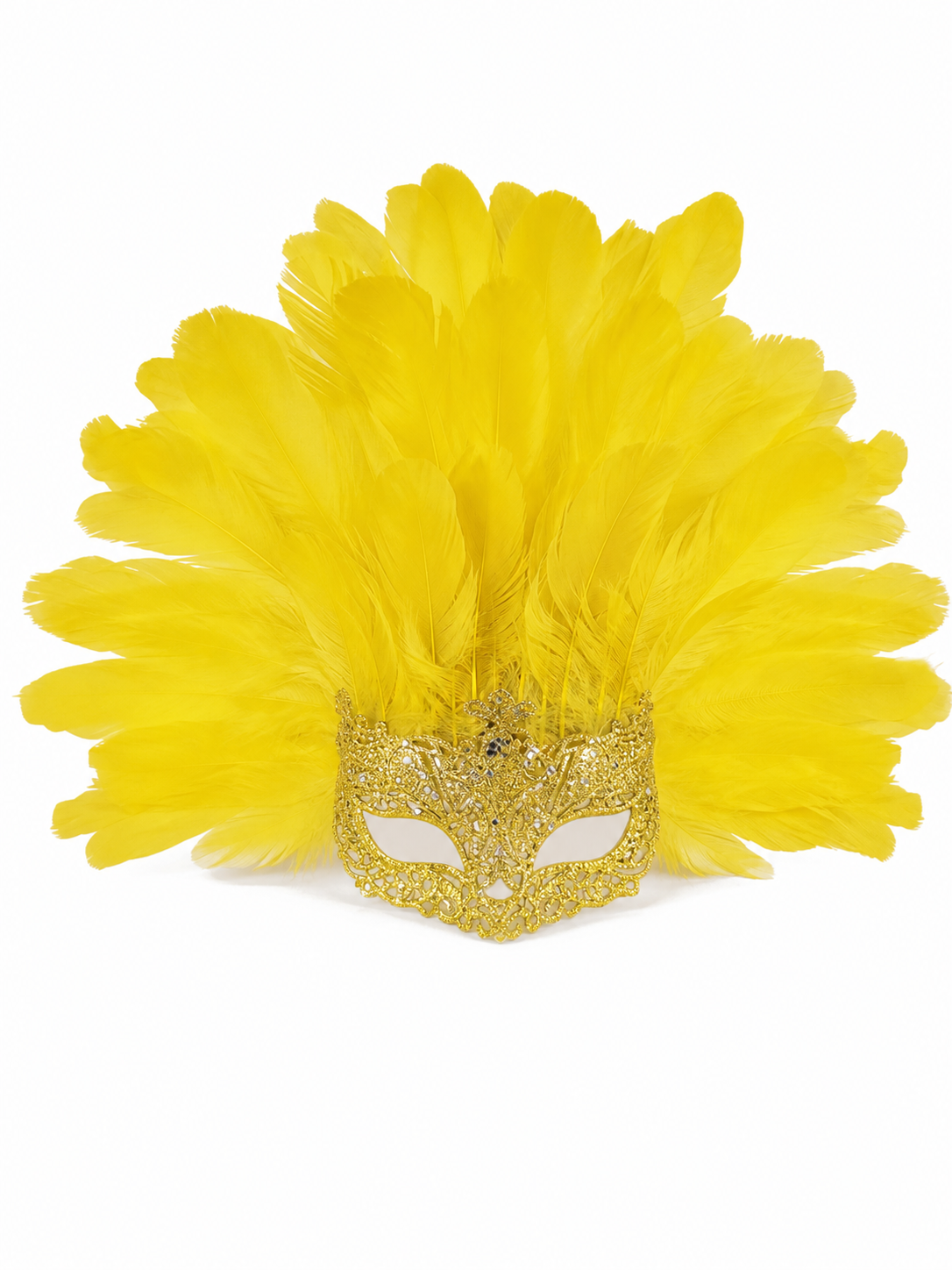 Carnival Mask with Yellow Feathers and Glitter