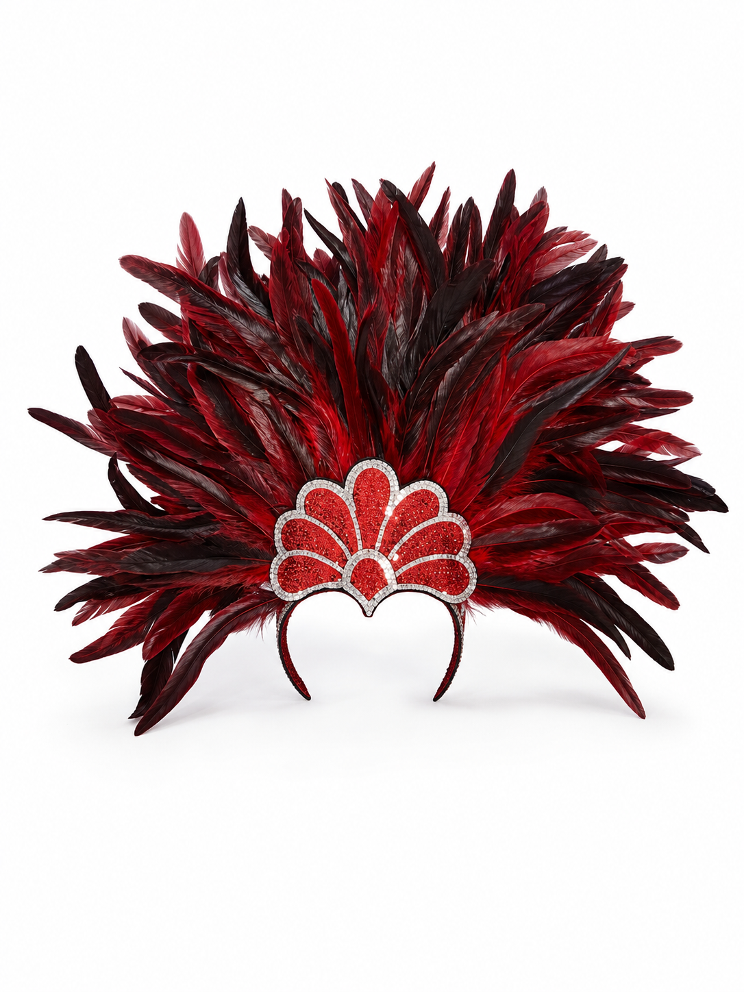 Carnival headpiece with red feathers