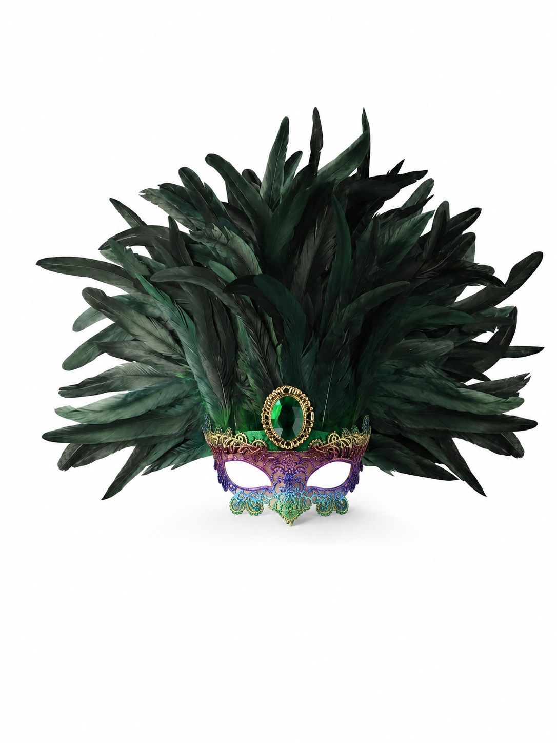 Masquerade headdress with green feathers