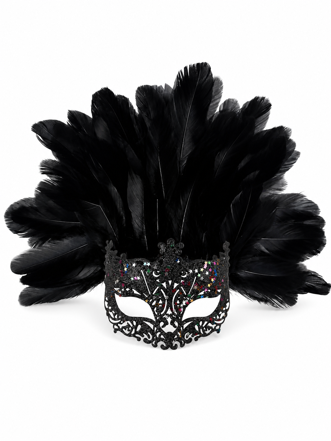 Masquerade Mask with Black Feathers and Glitter