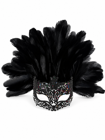 Masquerade Mask with Black Feathers and Glitter