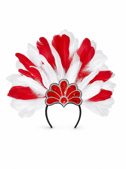 Carnival headpiece with red and white feathers