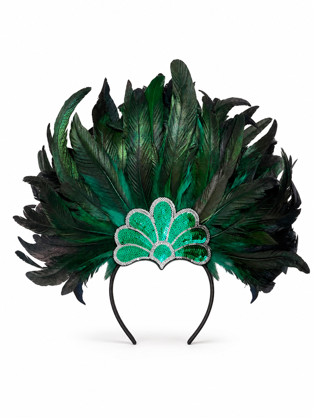 Carnival Headpiece with Green Feathers