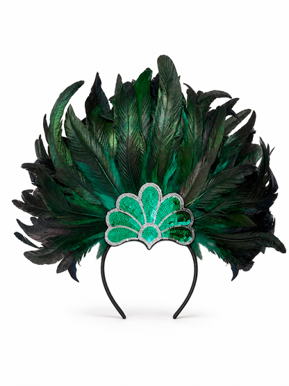 Carnival Headpiece with Green Feathers
