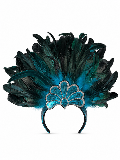 Feather Headpiece with Turquoise Sequins