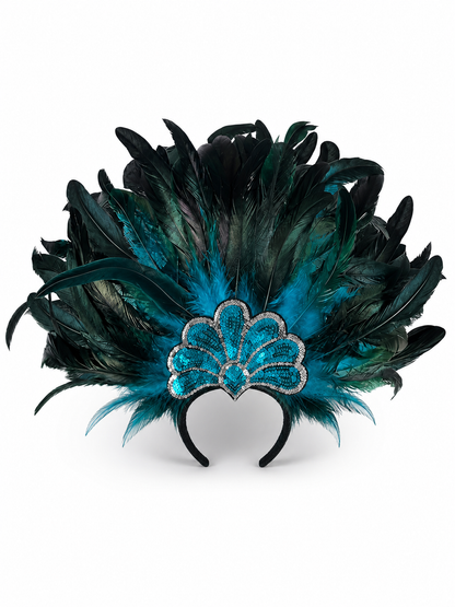 Feather Headpiece with Turquoise Sequins