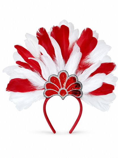 Carnival headpiece with red and white feathers