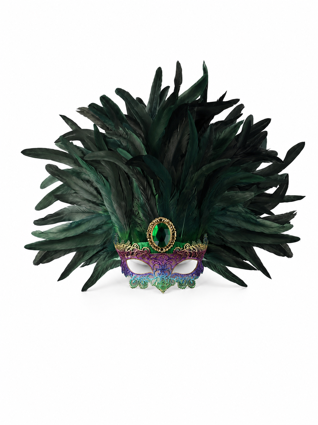 Masquerade headdress with green feathers