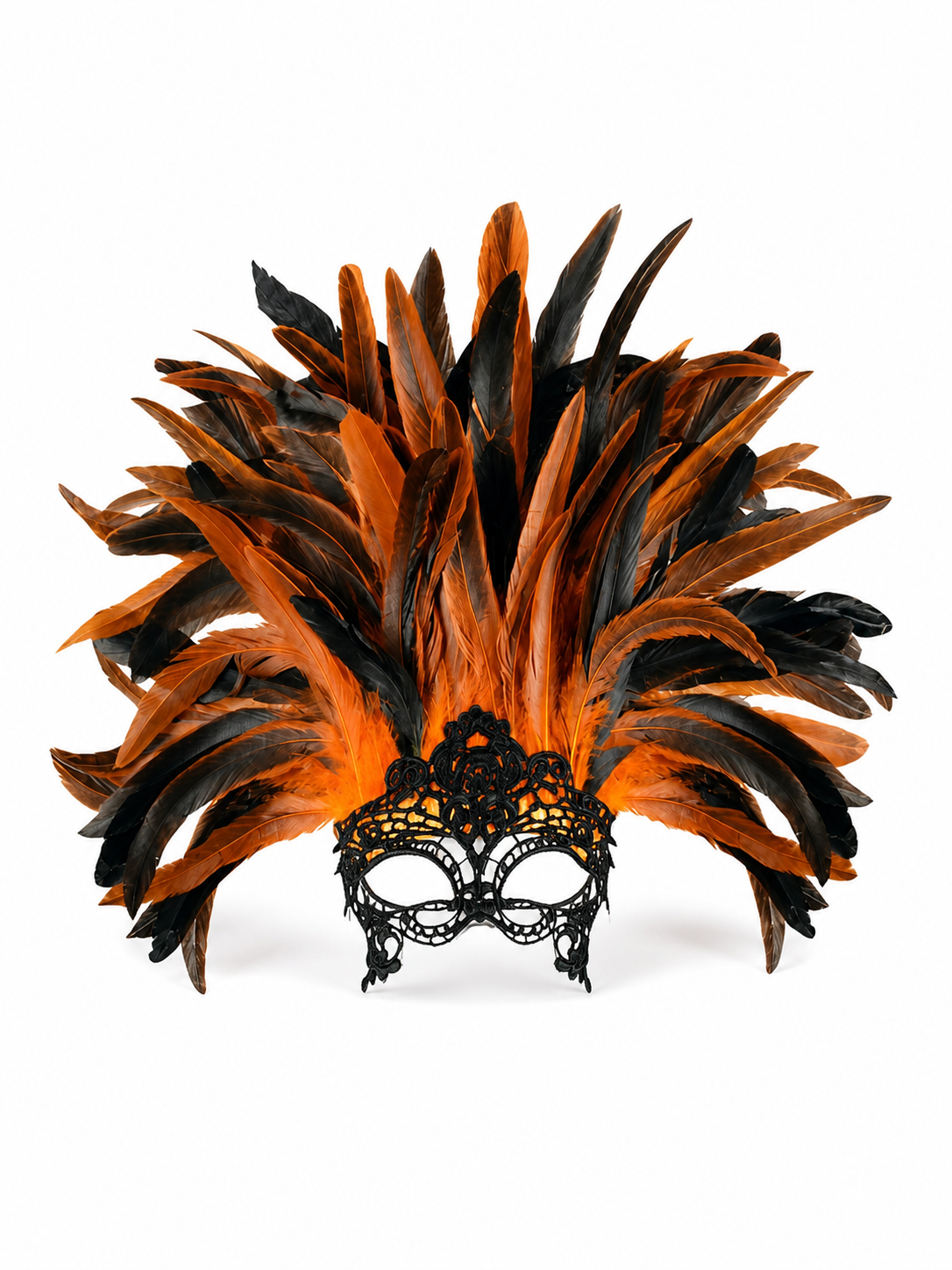 Carnival headdress with feathers and a mask