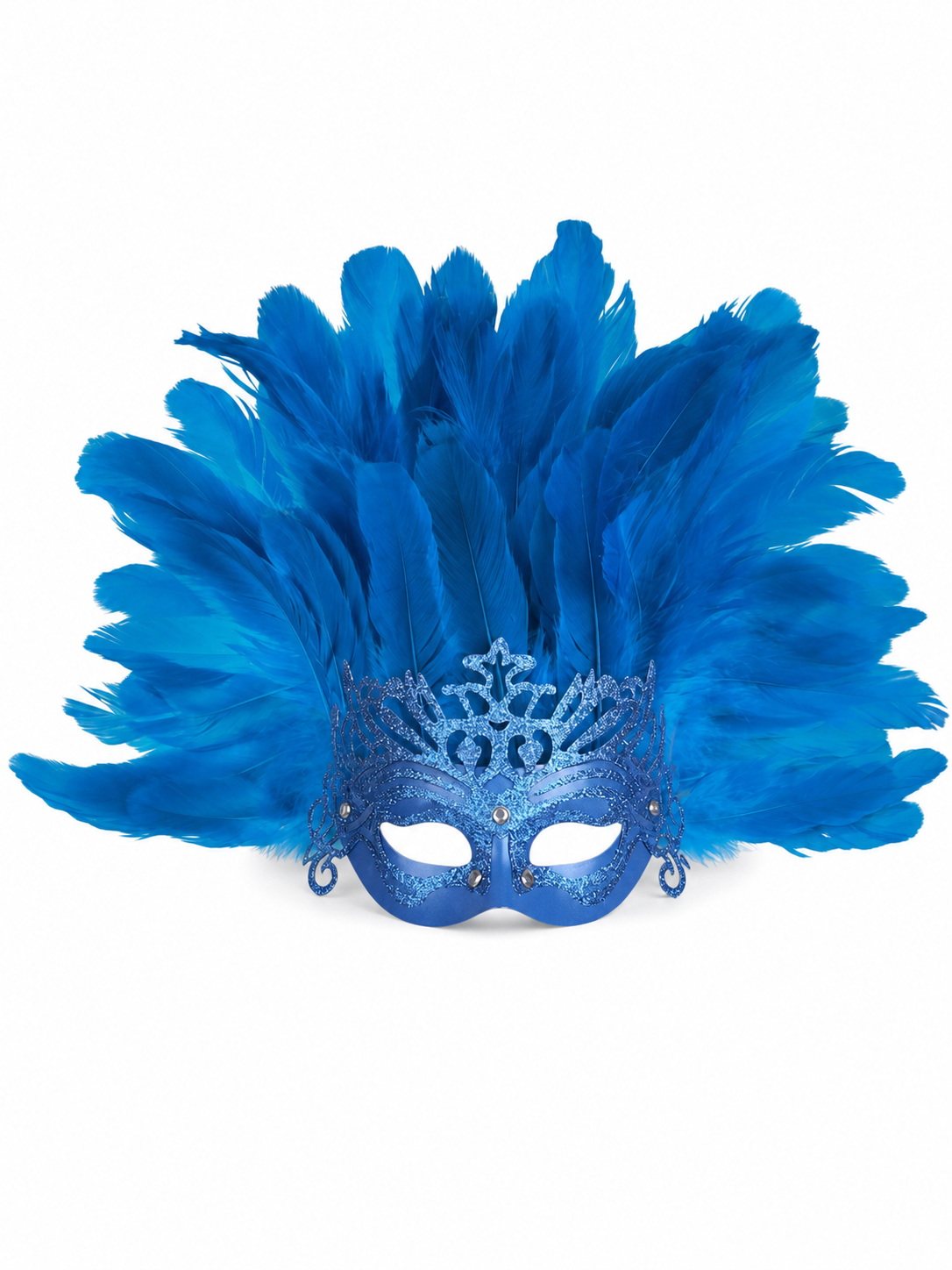 Carnival Mask with Blue Feathers and Glitter
