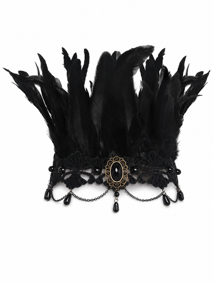 Carnival Feather and Lace Headpiece