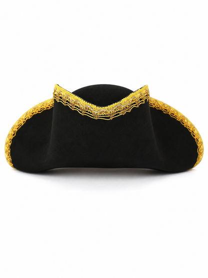 1pc Children's Pirate Hat, Black Wide Brim Pirate Costume Hat with Gold Decorative Trim, Tall Crown for Dress-Up Play and Costume Parties
