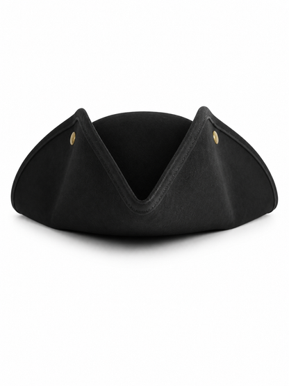 Classic Pirate Hat for Kids, Wide Tricorn Pirate Captain Hat with Raised Pointed Sides and Gold-Colored Accents for Halloween Costume, Dress-Up Play and Themed Parties