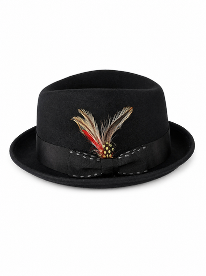 Carnival Fedora Hat with Feathers and a Wide Brim
