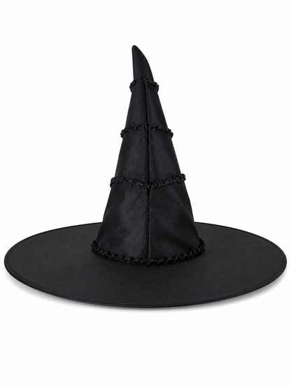 Black Halloween Witch Hat With Glossy Surface, Tall Pointed Crown And Wide Floppy Brim For Witch Cosplay Costume Party Accessory