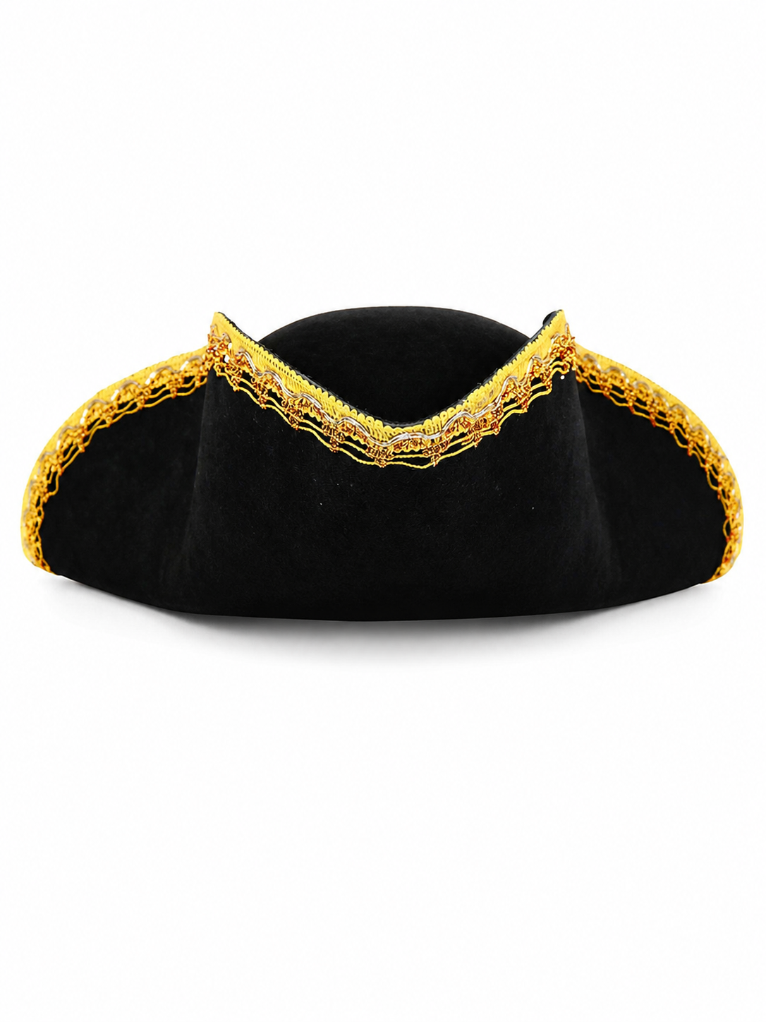 1pc Theatrical Pirate Tricorn Hat, Black Three-Cornered Style with Ornate Gold Trim and Wide Curved Brim for Costume Parties and Themed Events