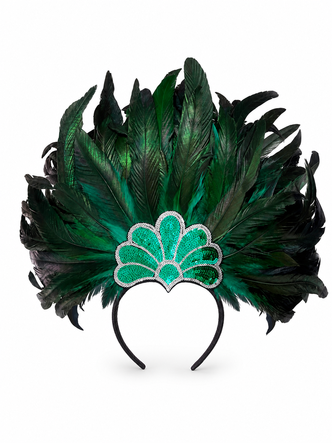 Carnival Headpiece with Green Feathers