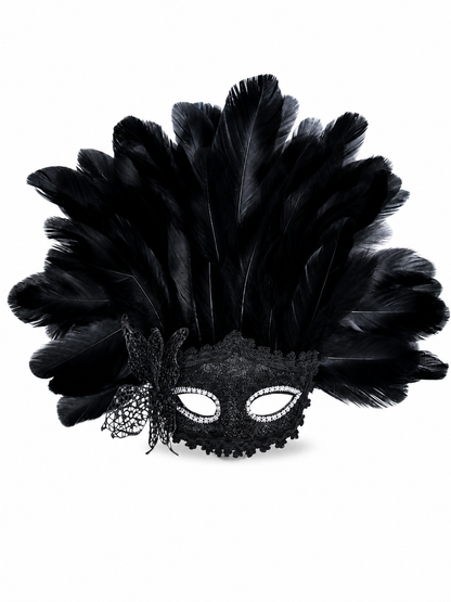 Carnival Mask with Black Feathers and Glitter